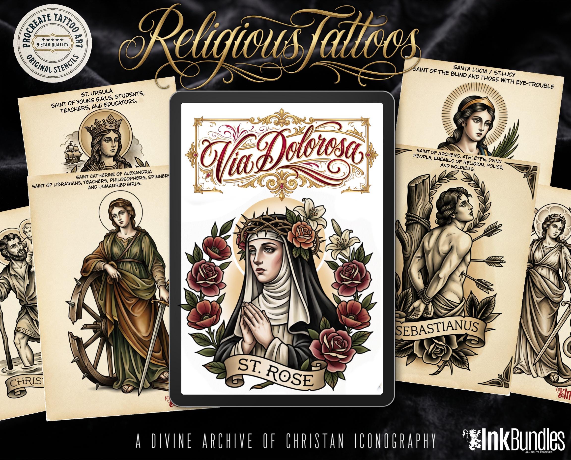 Religious Designs | Procreate + PNG & Ebook| Saints | Tatto art stencils