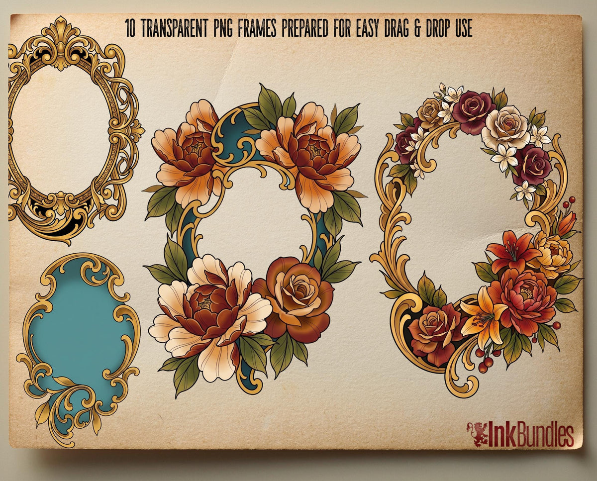 Neo-Traditional Frame Tattoo Stencils – Procreate Stamps – preview 6