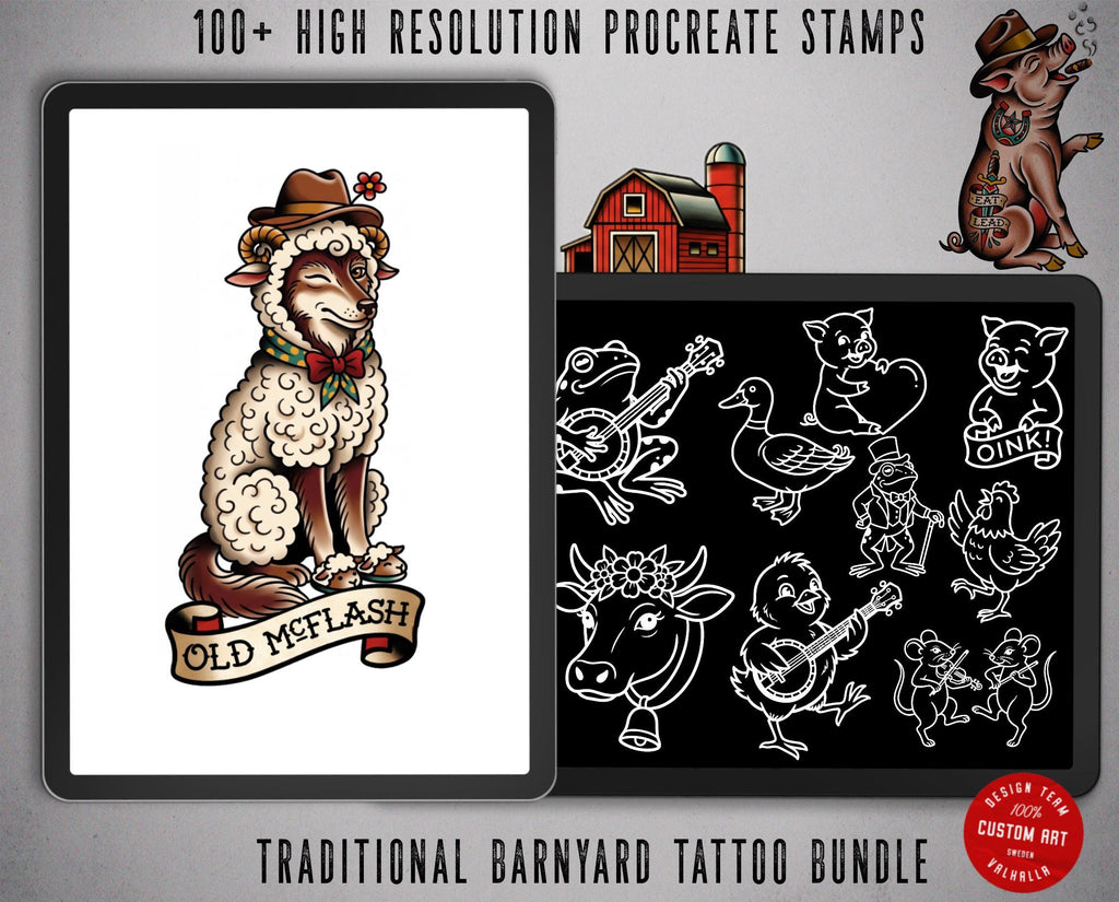 Procreate Barnyard Flash | Old mcflash | unique tattoo stencil collection
