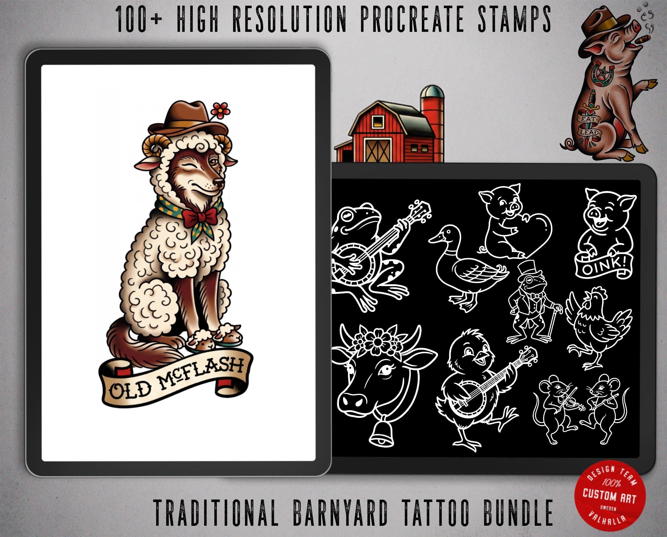 Procreate Barnyard Flash | Old mcflash | unique tattoo stencil collection
