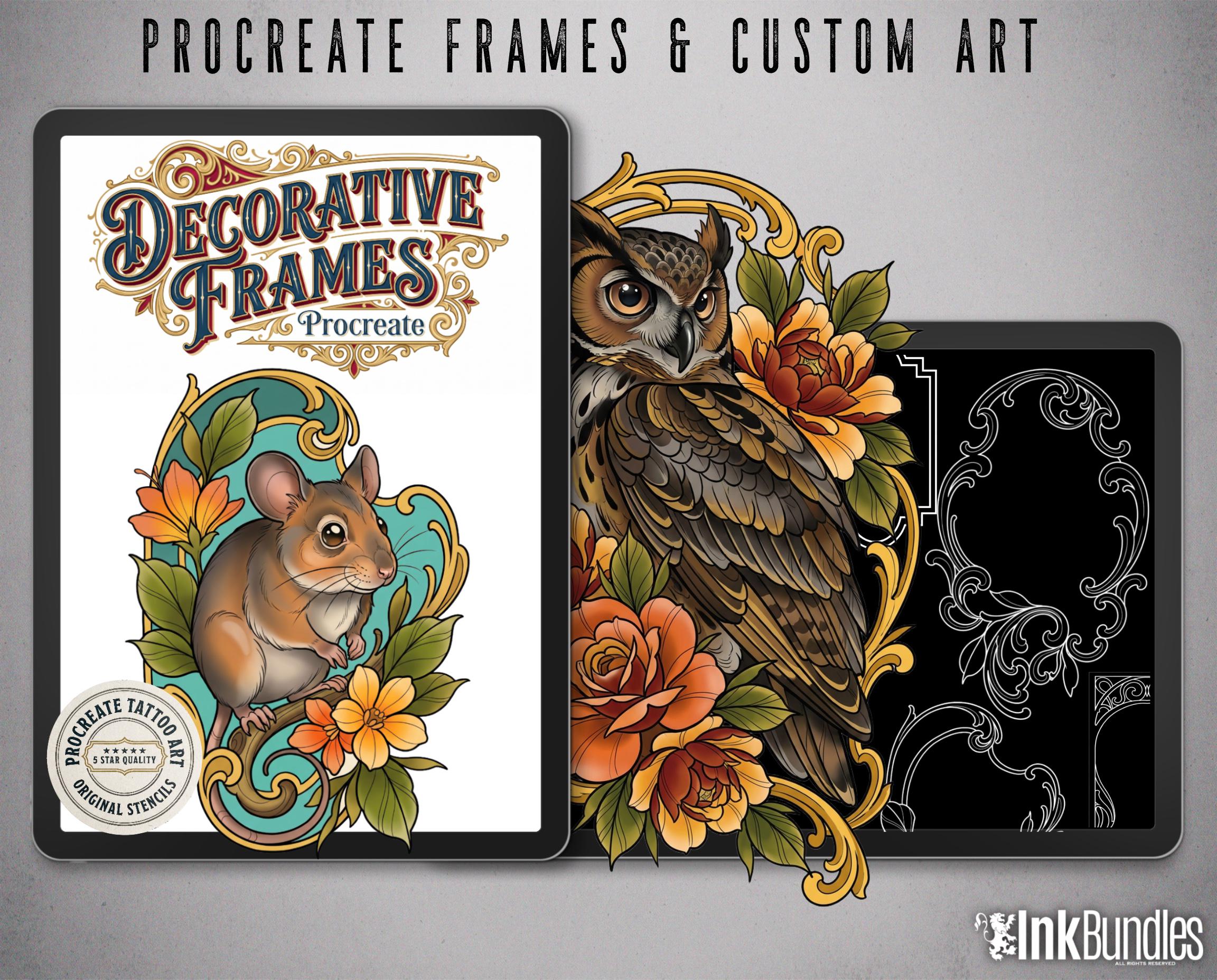 Decorative Frames Tattoo Stencil art – Frame templates & Designs Procreate | PNG | PDF Tattoo References