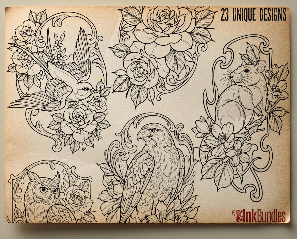 Decorative Frames Tattoo Stencil art – Frame templates & Designs Procreate | PNG | PDF Tattoo References
