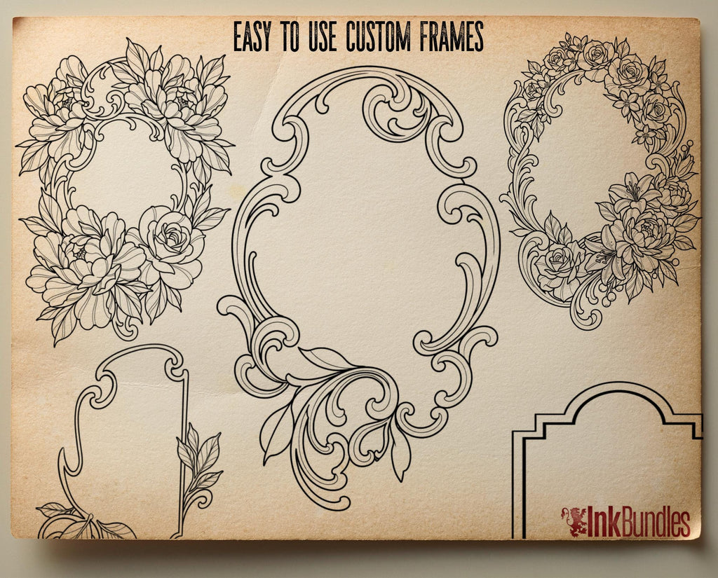 Neo-Traditional Frame Tattoo Stencils – Procreate Stamps – preview 5