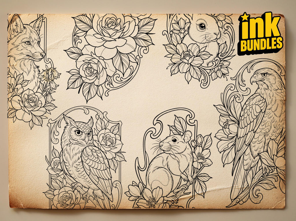 Decorative Frames Tattoo Stencil art – Frame templates & Designs Procreate | PNG | PDF Tattoo References