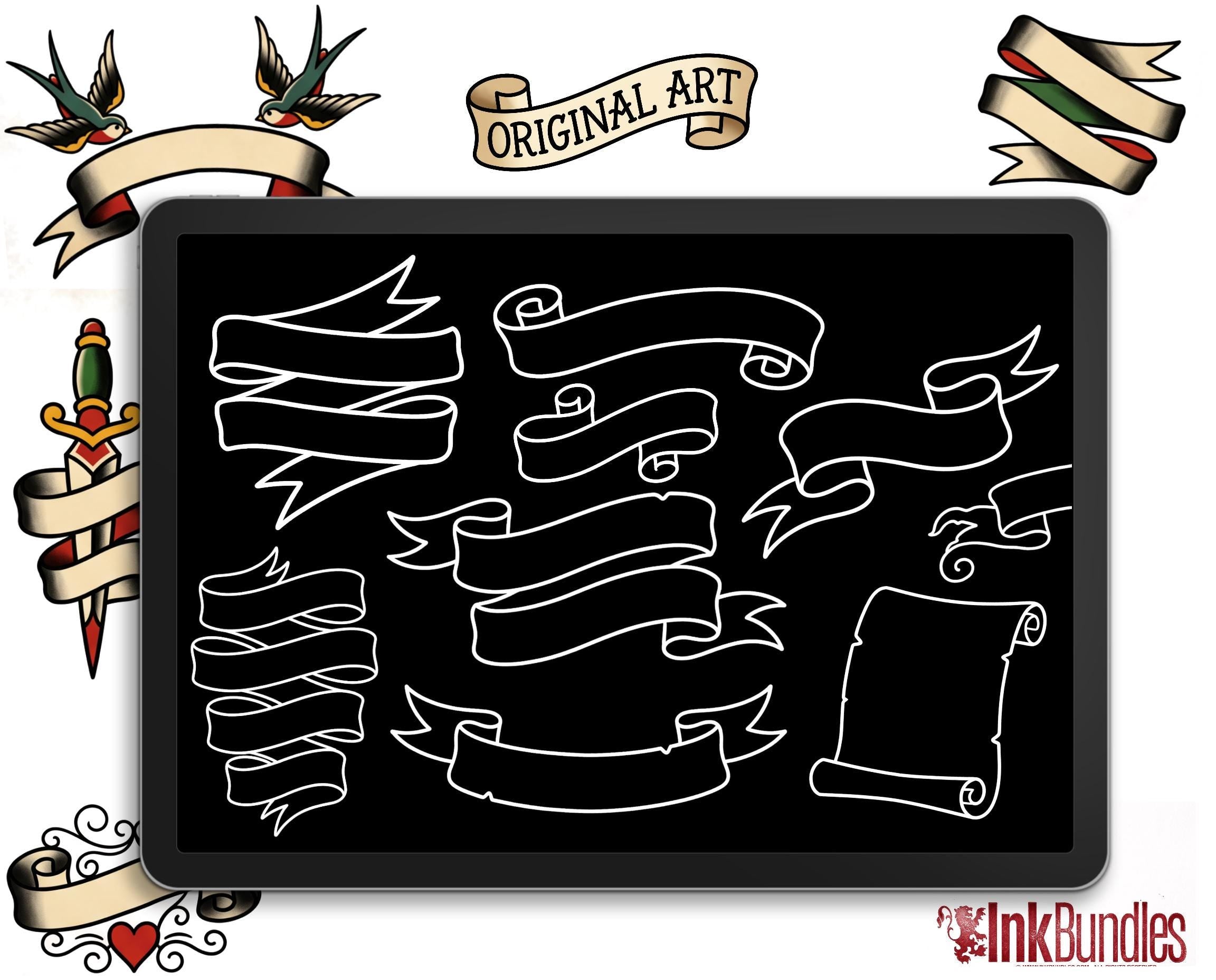 Procreate 220 Banner Designs | Procreate Brushset | Traditional Banners | stencils