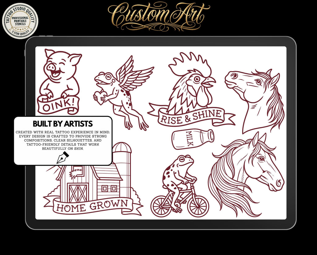 Procreate Barnyard Flash | Old mcflash | unique tattoo stencil collection