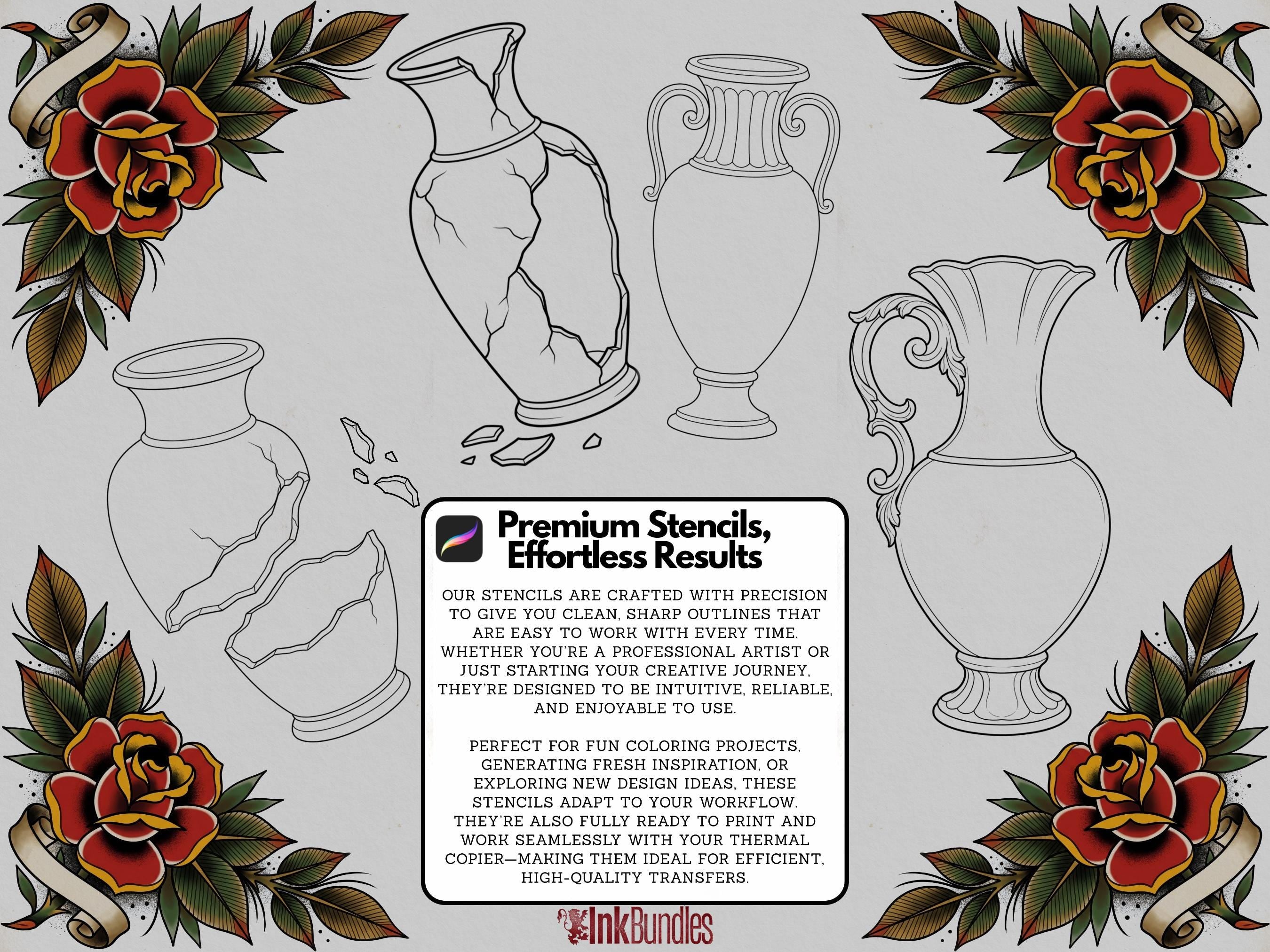Procreate tattoo art, 35 vases drawn by hand ~ ready made tattoo templates