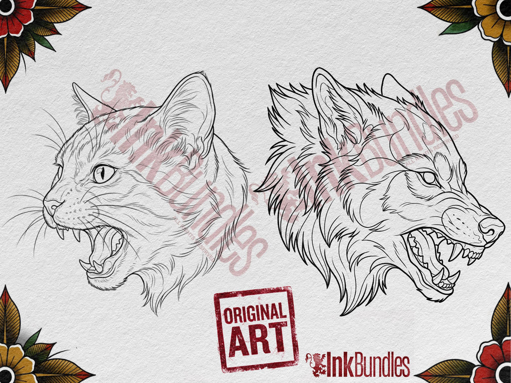 Procreate Neo Traditional Animal Tattoo Design Reference Kit, Brushset & PNG, original stencils