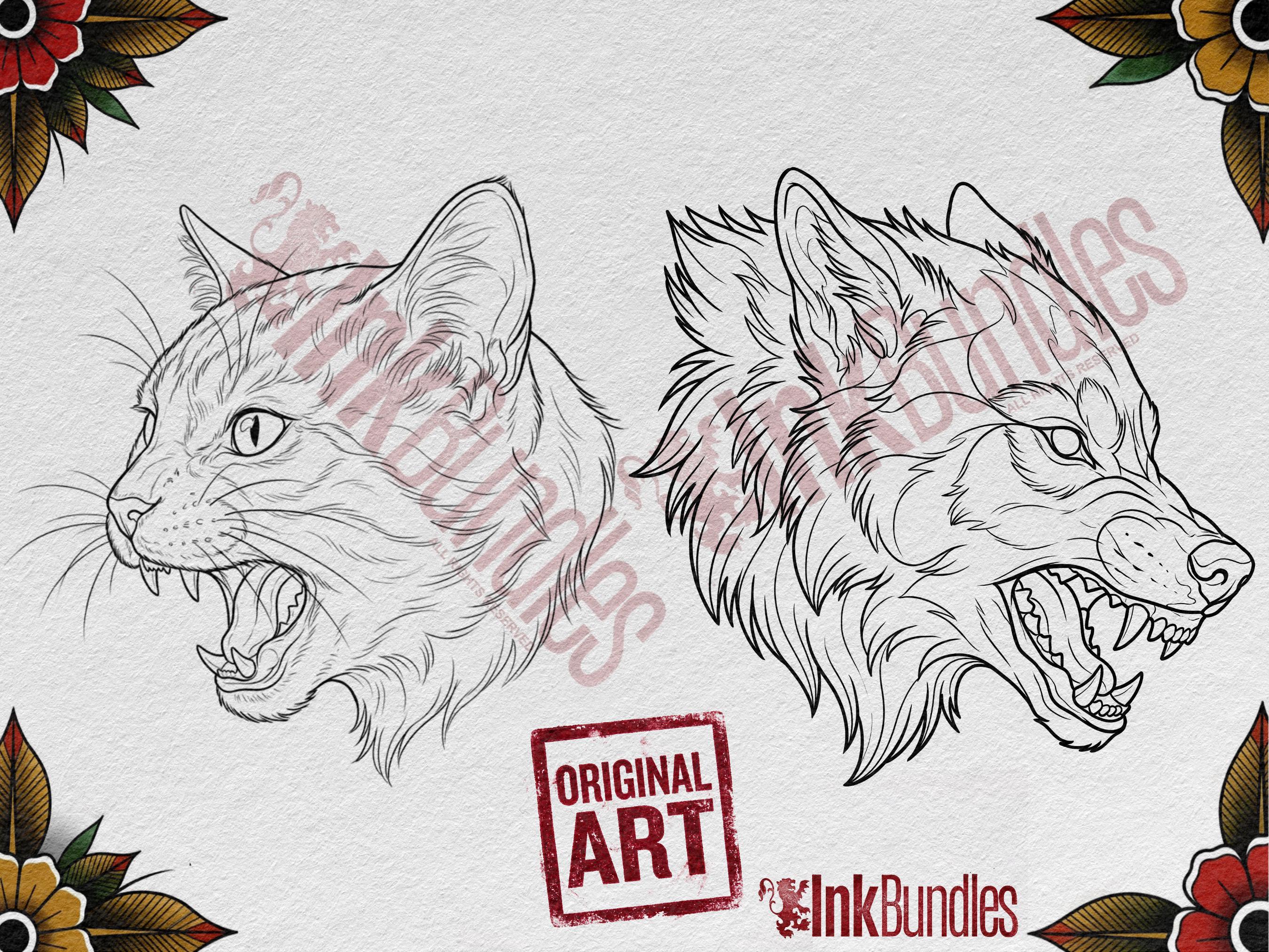 Procreate Neo Traditional Animal Tattoo Design Reference Kit, Brushset & PNG, original stencils
