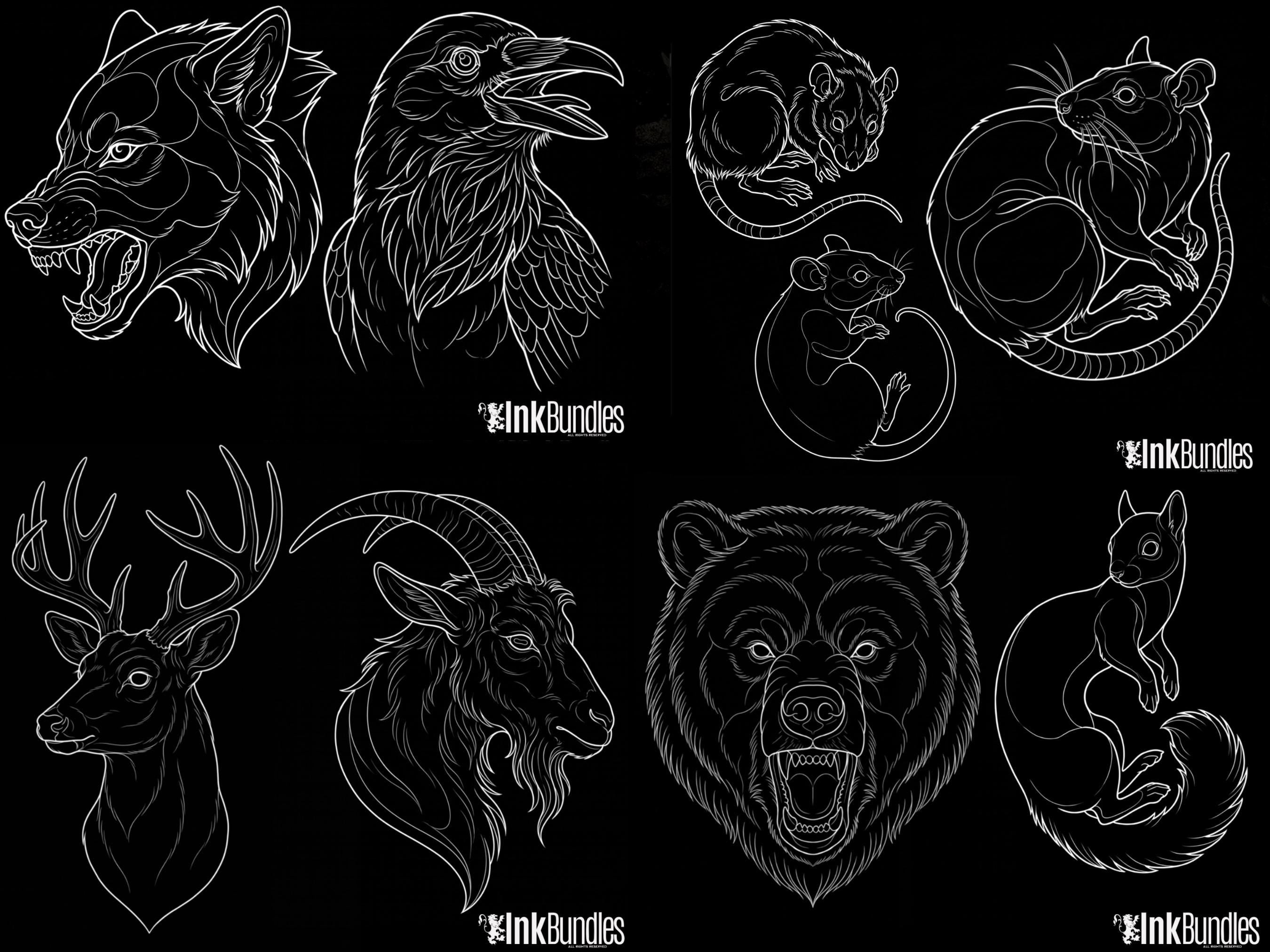 Procreate Neo Traditional Animal Tattoo Design Reference Kit, Brushset & PNG, original stencils
