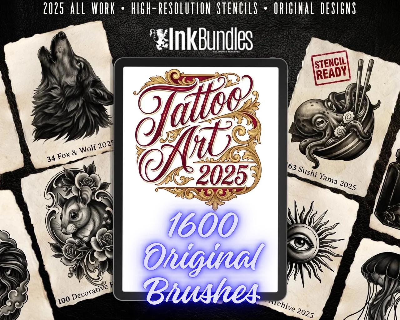 Procreate Tattoo collection 2025 | high resolution stencils | Creative Original Tattoo Stamp Brushes