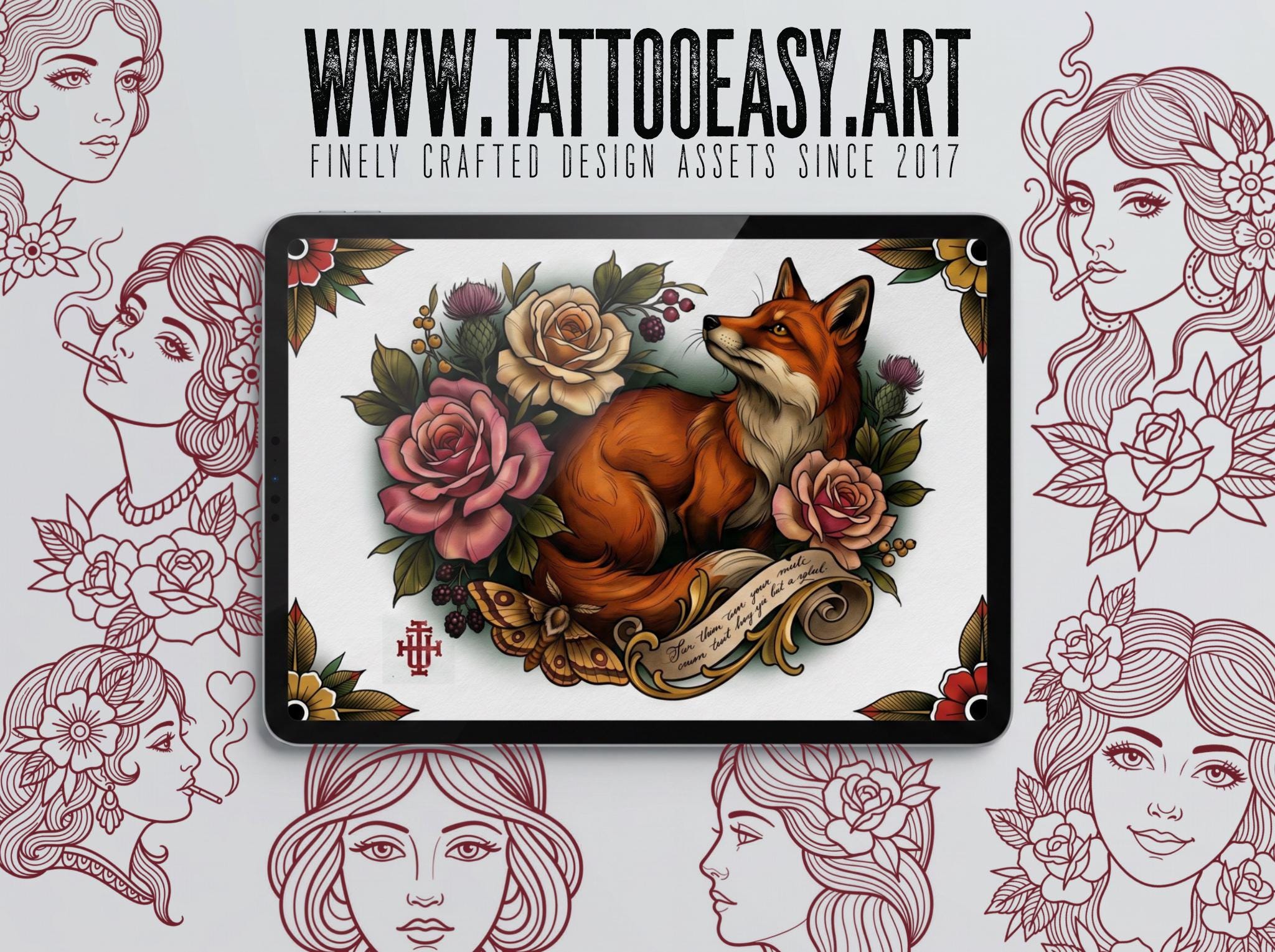 250+ Traditional Tattoo Lady Creator for Procreate | Old School Flash Stencils, DIY Assets & Brushset