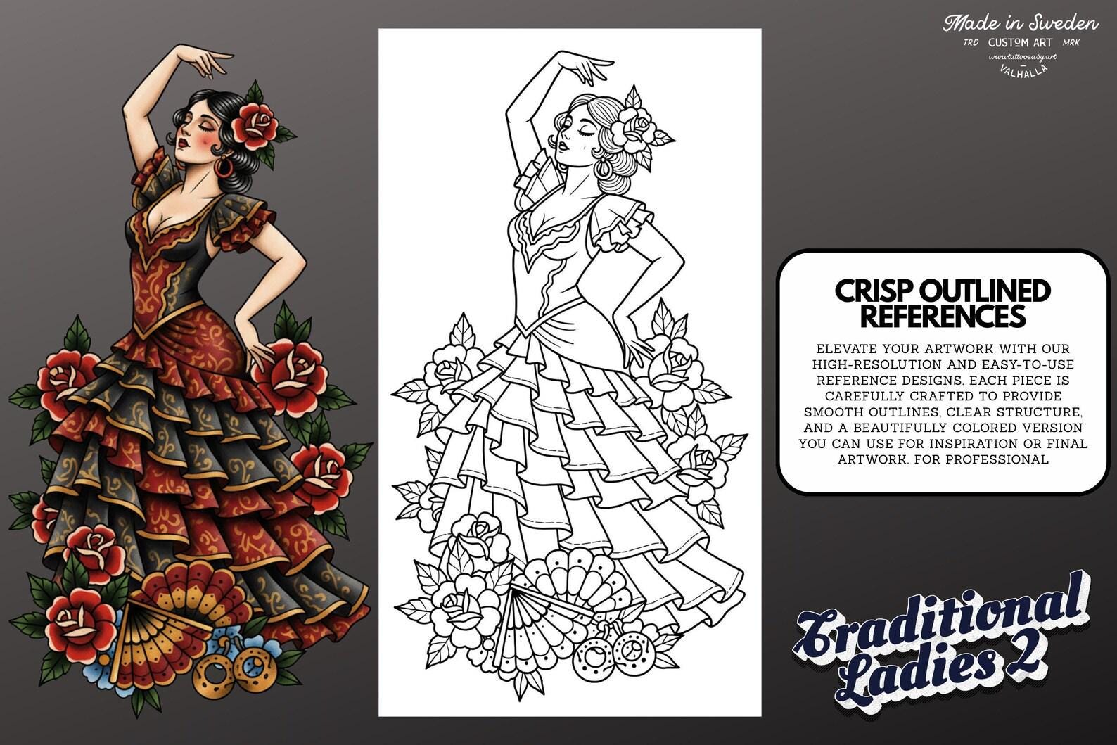 200+ Traditional Tattoo Ladies for Procreate | Old School Flash Stencils, Trad Girls Bundle