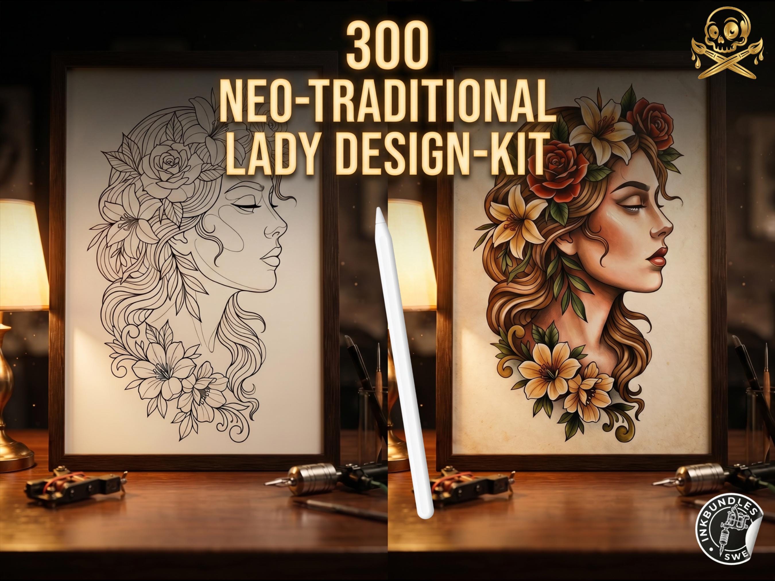 300 Neo-Traditional Lady Design Kit for Procreate
