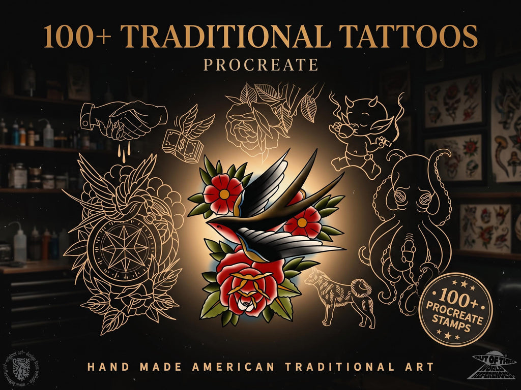 Traditional vol.5, 115+ tattoo ideas, outlined traditional stencils, made in Sweden