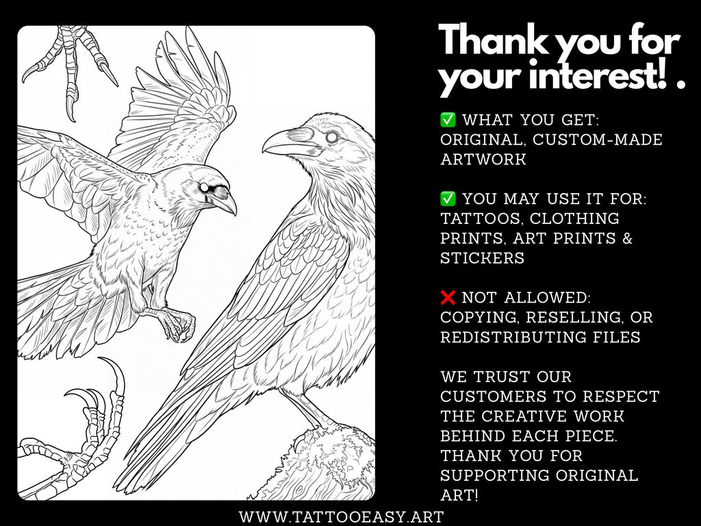 Raven Procreate Brushes, Bird Tattoo Stencils, 60+ Stamps Digital Download