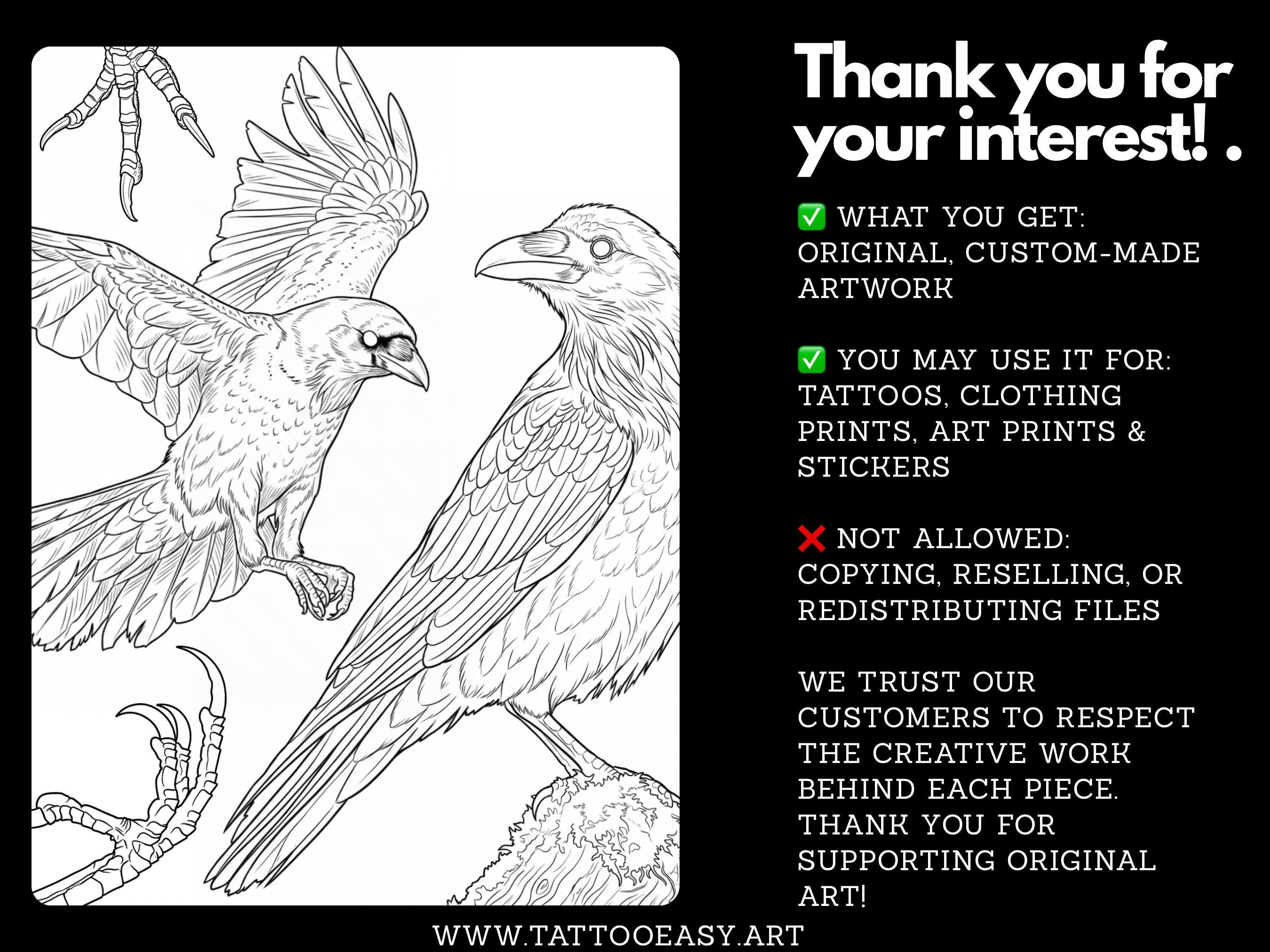 Raven Procreate Brushes, Bird Tattoo Stencils, 60+ Stamps Digital Download