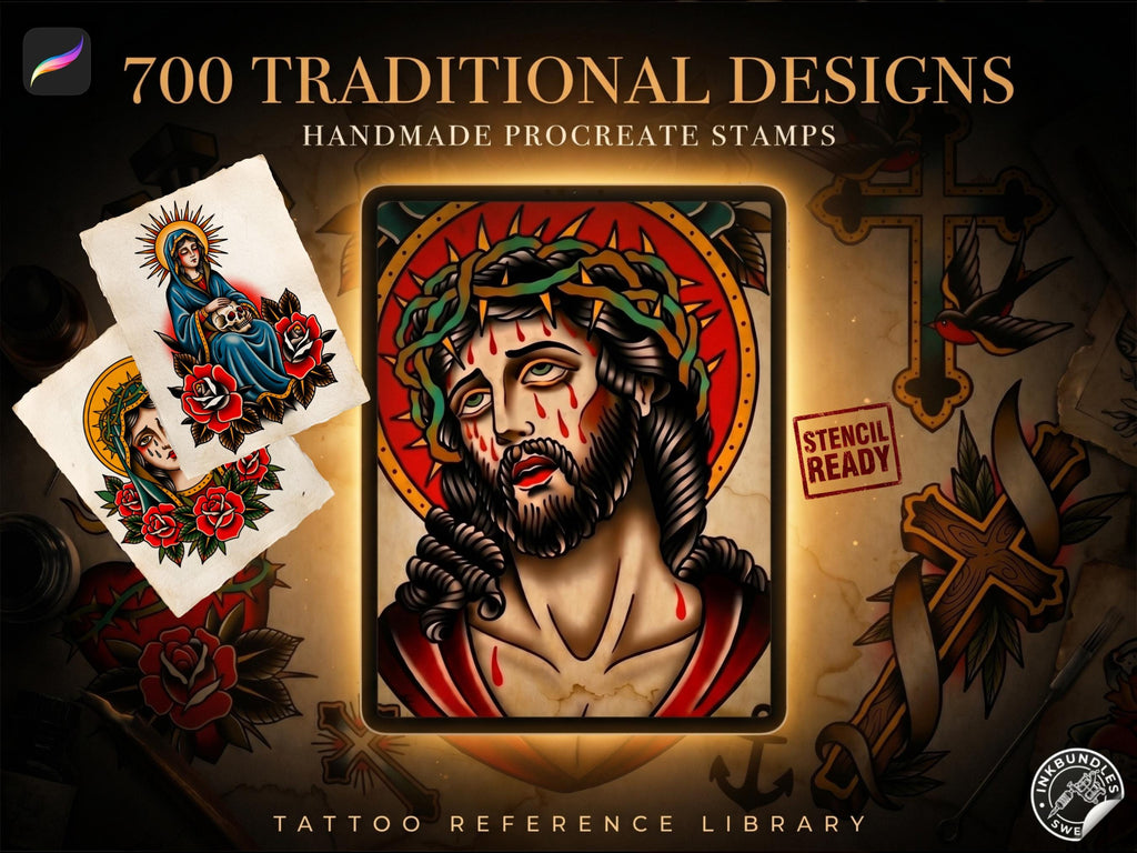 Procreate Traditional tattoo art XL, 600+ designs drawn by handmade ( digital download for Procreate )