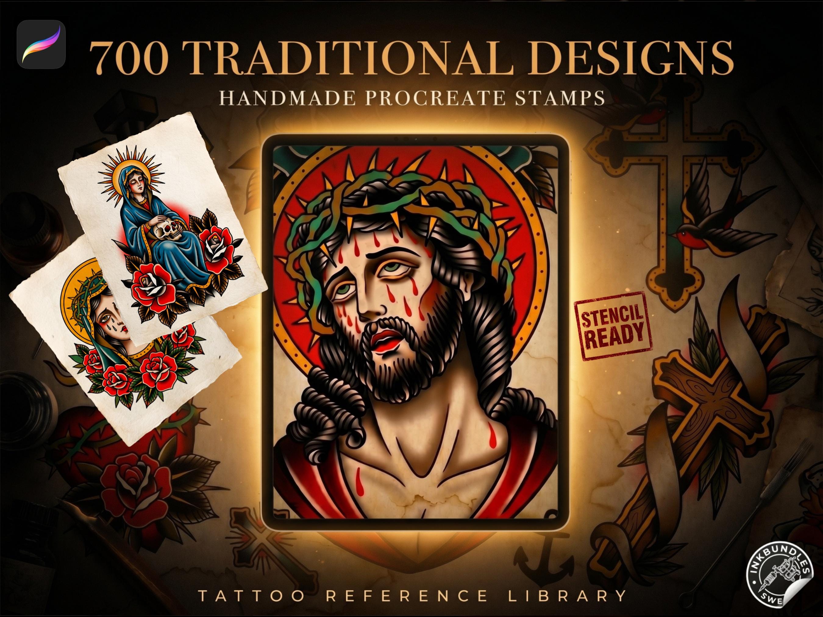 Procreate Traditional tattoo art XL, 600+ designs drawn by handmade ( digital download for Procreate )