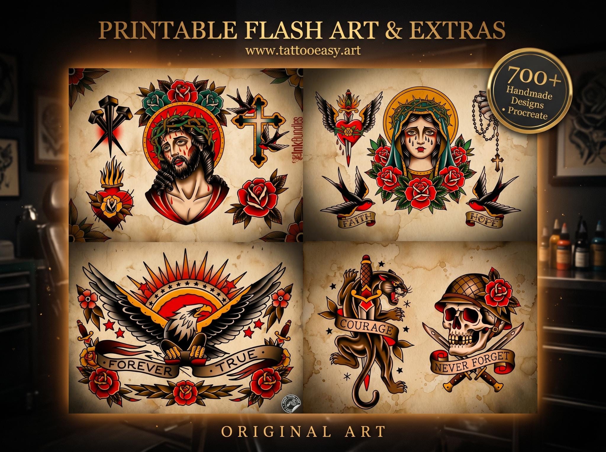 Procreate Traditional tattoo art XL, 600+ designs drawn by handmade ( digital download for Procreate )