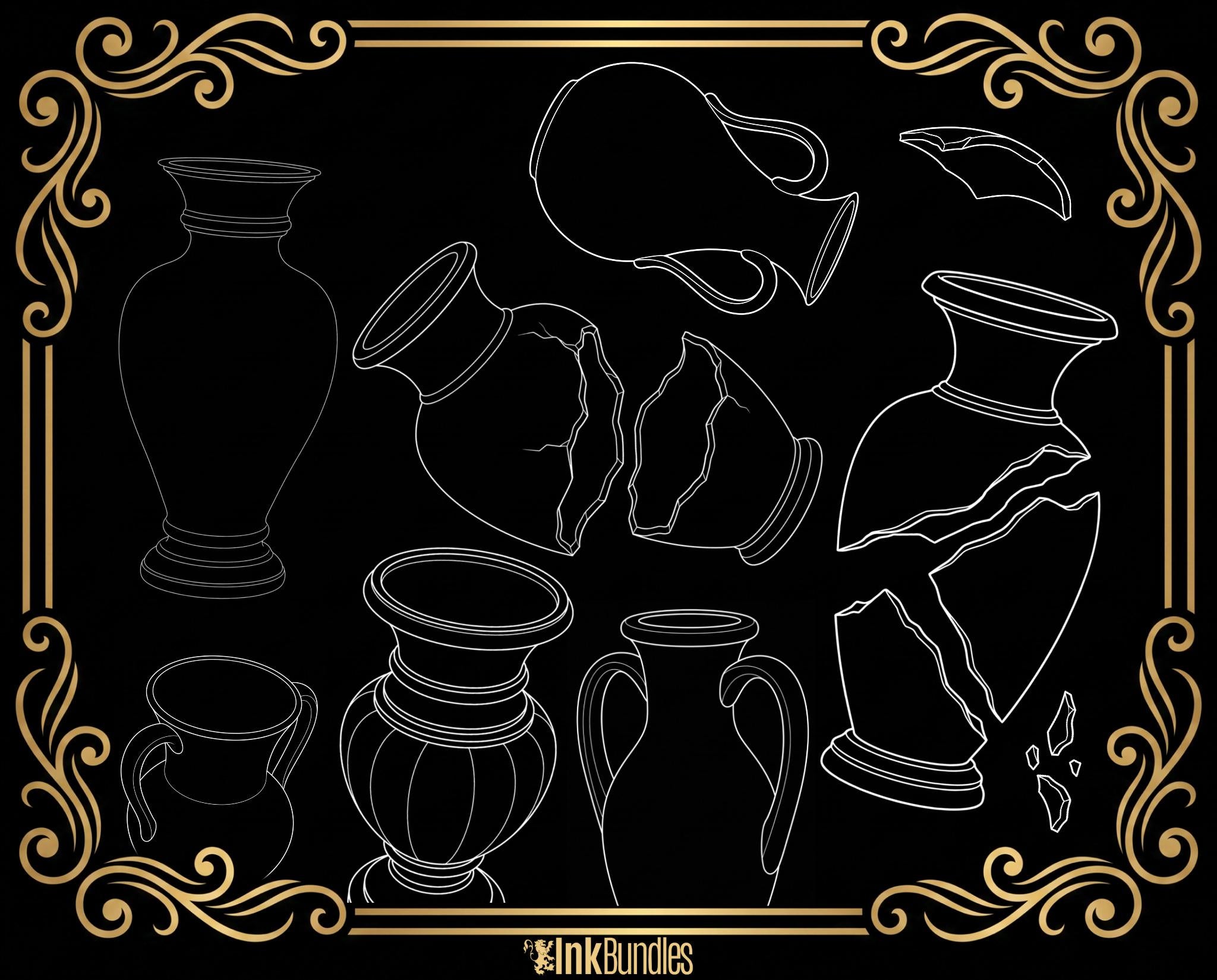 Procreate tattoo art, 35 vases drawn by hand ~ ready made tattoo templates
