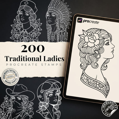 200+ Traditional Tattoo Ladies for Procreate | Old School Flash Stencils, Trad Girls Bundle