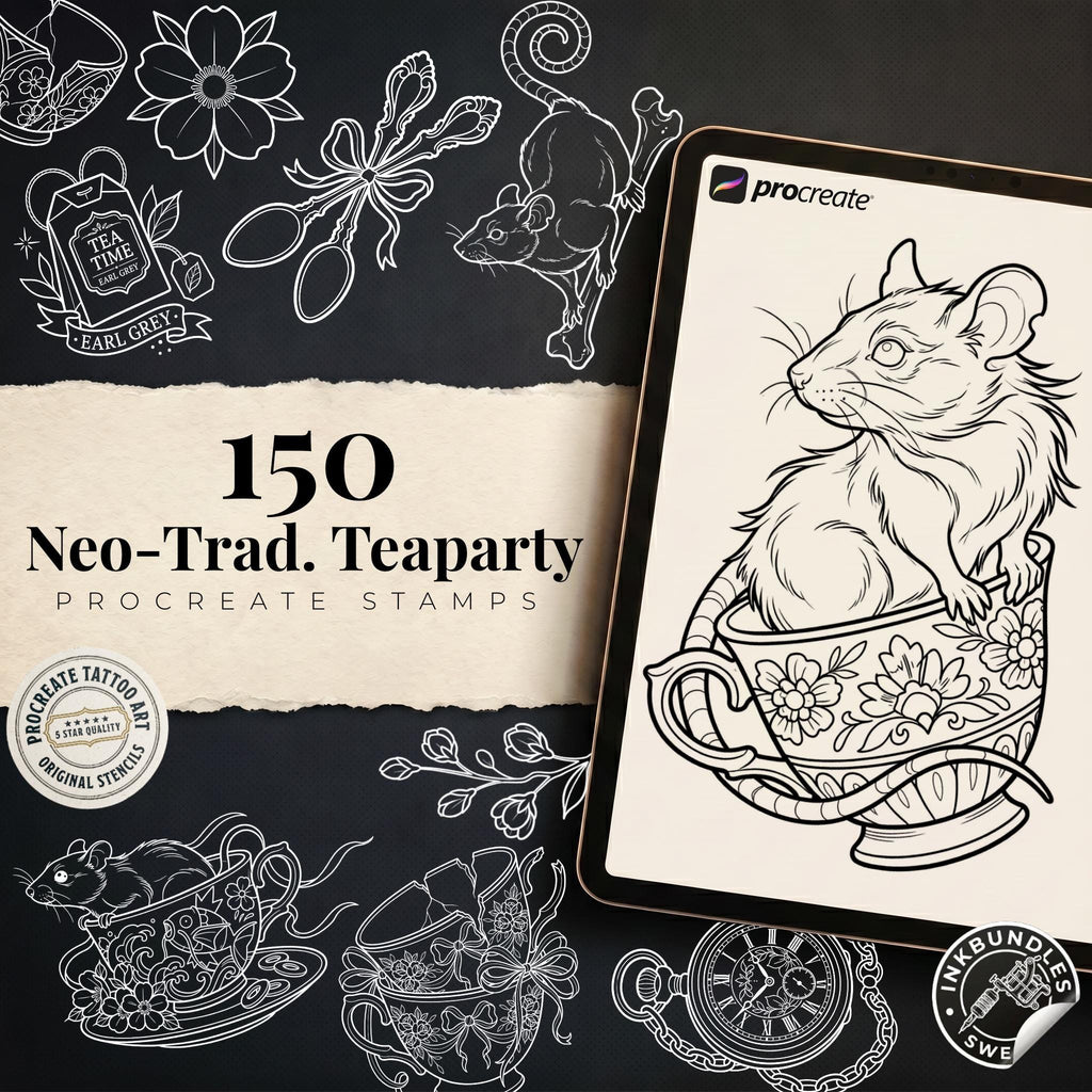 Tea Party Tattoo Stencils – Procreate Stamps