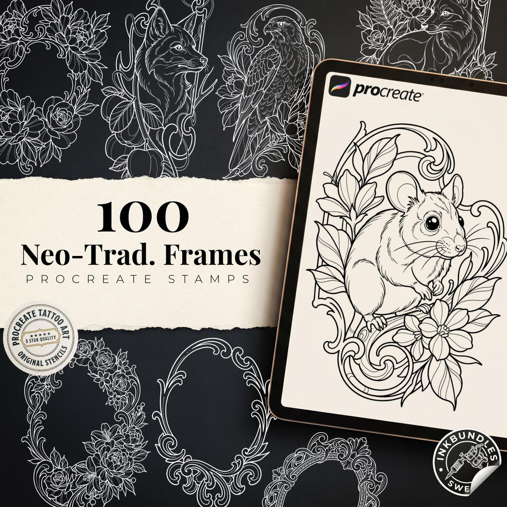 Decorative Frames Tattoo Stencil art – Frame templates & Designs Procreate | PNG | PDF Tattoo References