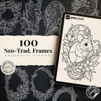 Decorative Frames Tattoo Stencil art – Frame templates & Designs Procreate | PNG | PDF Tattoo References