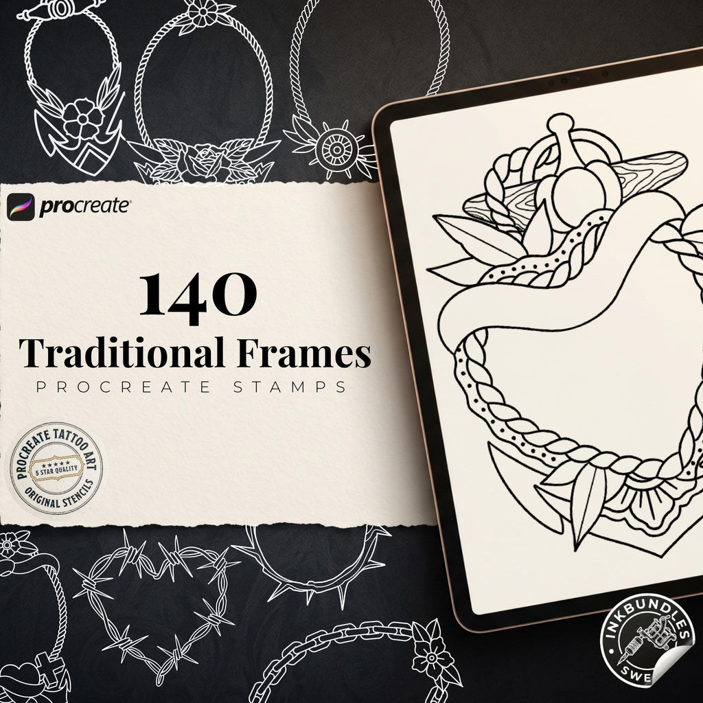 Procreate, Tattoo Frame kit ~ 140+ elements