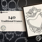 Procreate, Tattoo Frame kit ~ 140+ elements