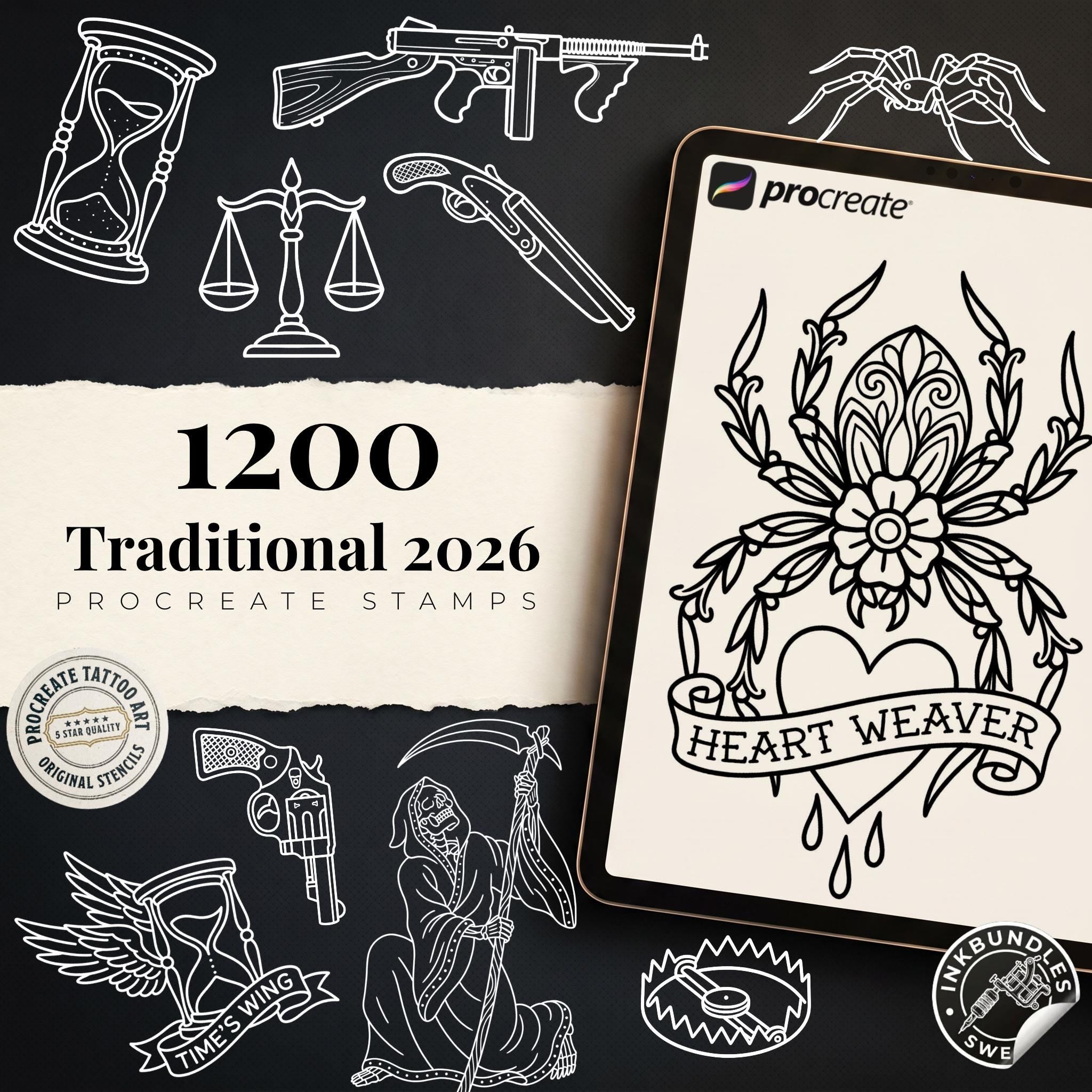 2026 Traditional Tattoo Procreate Stamp Collection