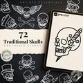 Procreate Traditional Skulls, 72 Old school Stencils / References / Skull studies