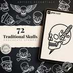 Procreate Traditional Skulls, 72 Old school Stencils / References / Skull studies