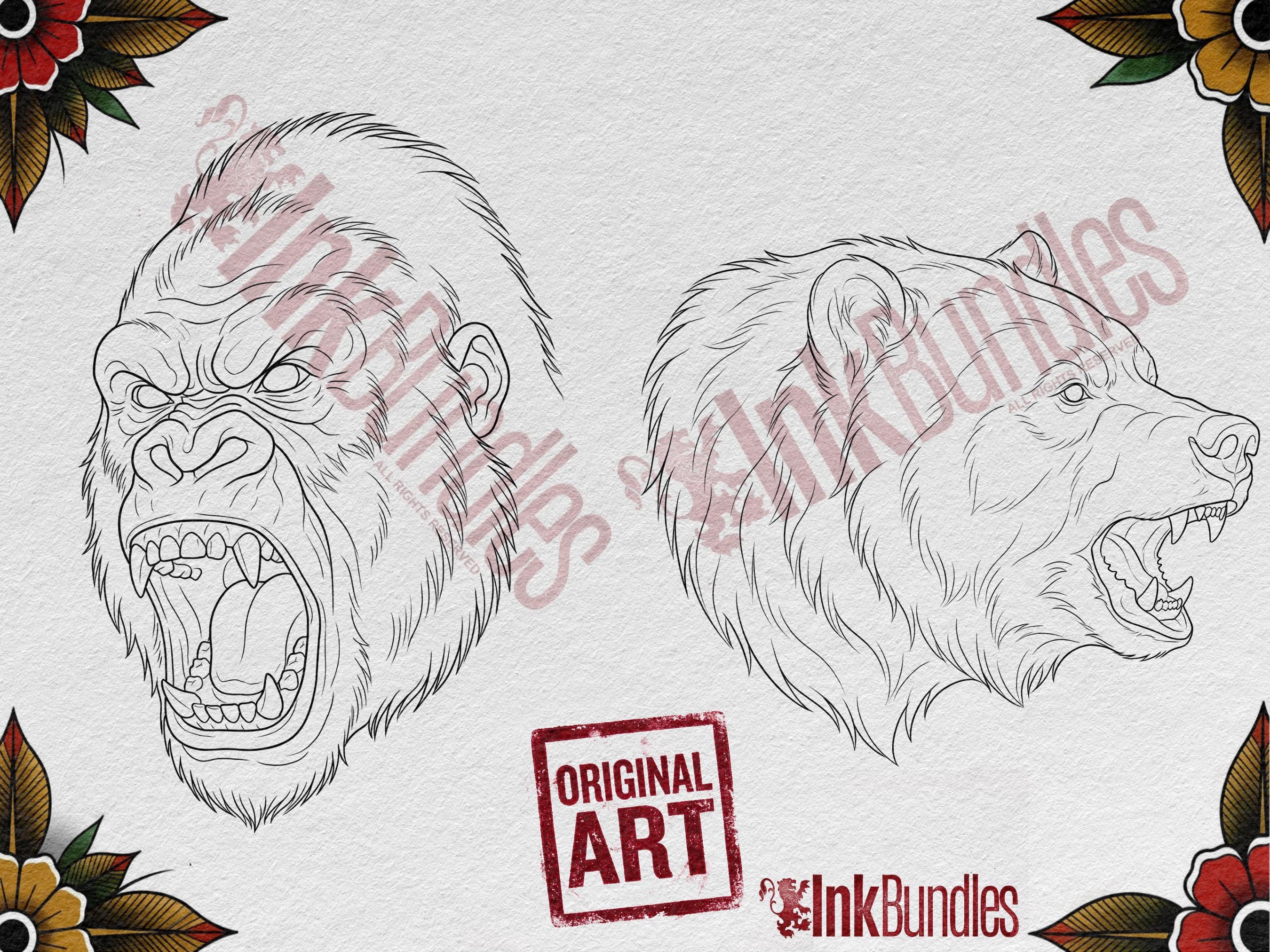 Procreate Neo Traditional Animal Tattoo Design Reference Kit, Brushset & PNG, original stencils