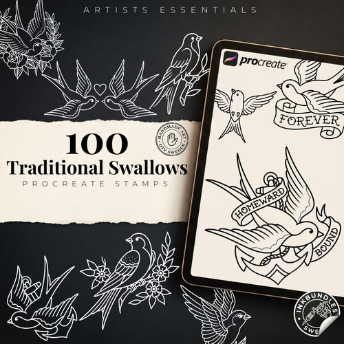 Traditional Swallows Tattoo Design kit - Procreate | 100+ Classic Swallow Tattoos, Old School Stencils