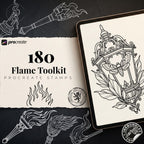Fire & Torch Tattoo Toolkit, Flame, Lamp PNG Procreate Bundle, Tattoo Flash Brushset for Artists