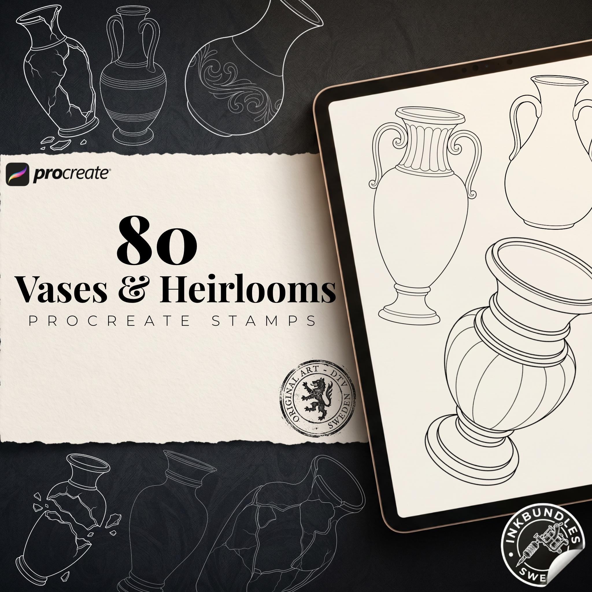 Procreate tattoo art, 35 vases drawn by hand ~ ready made tattoo templates