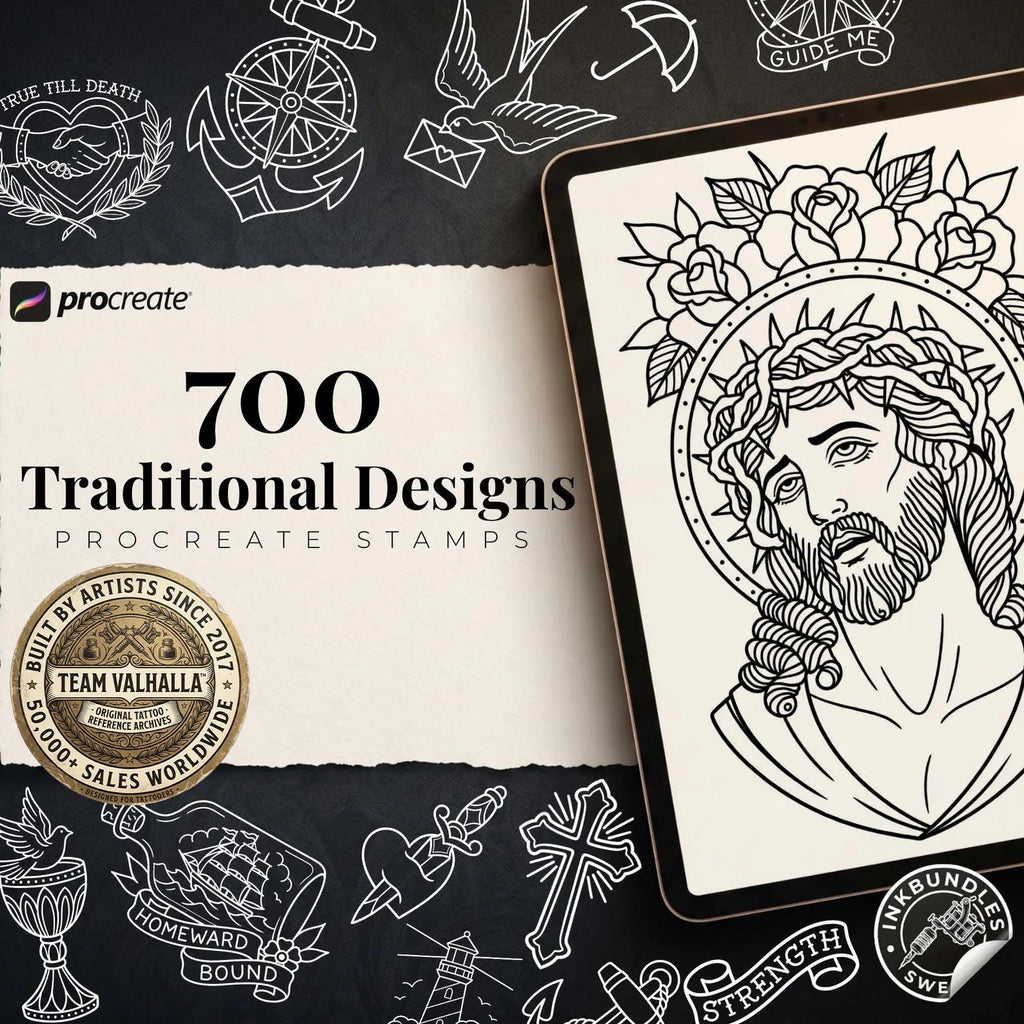Procreate Traditional tattoo art XL, 600+ designs drawn by handmade ( digital download for Procreate )