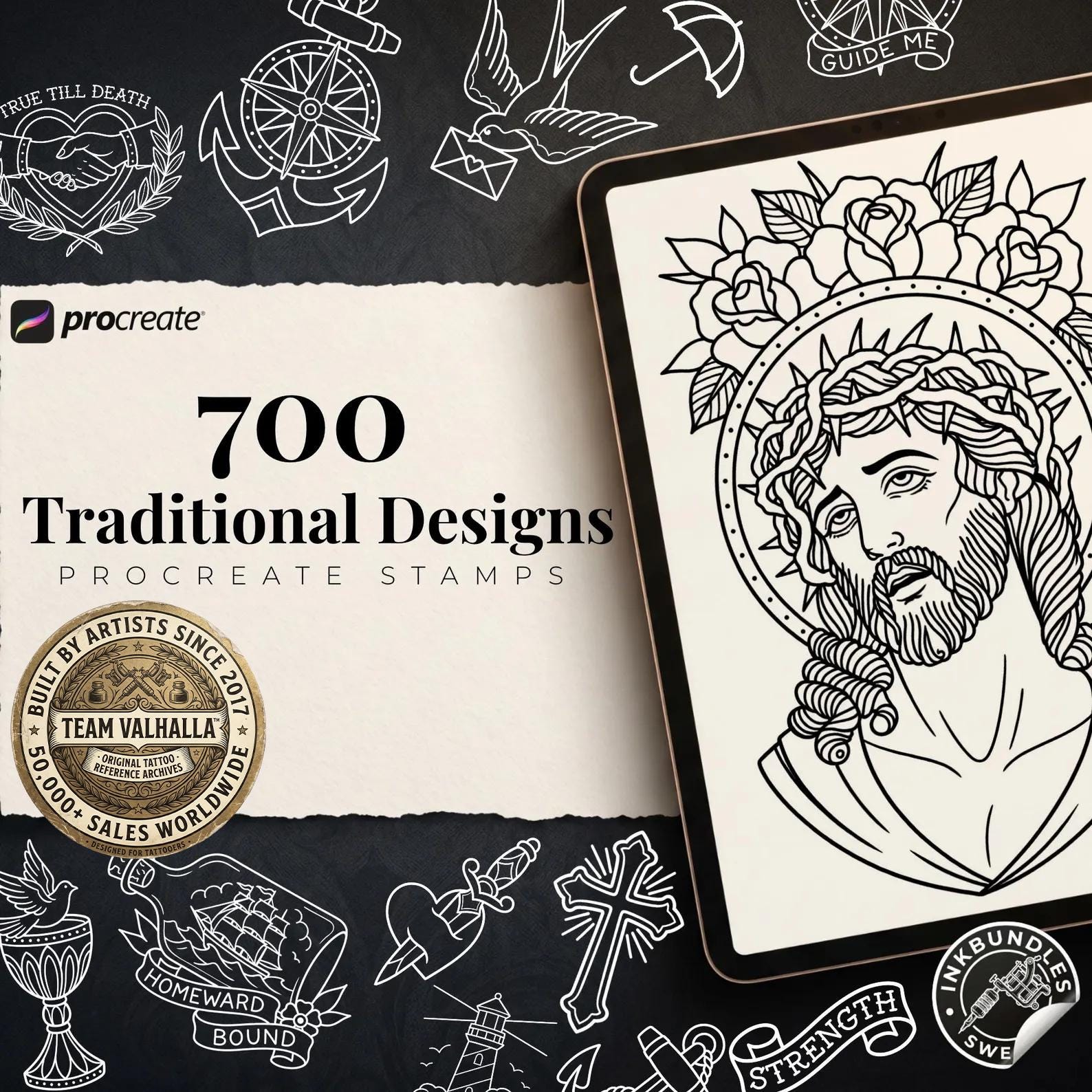 Procreate Traditional tattoo art XL, 600+ designs drawn by handmade ( digital download for Procreate )
