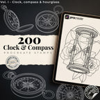 Clock Compass Procreate Brushes, Pocket Watch Tattoo Stencils, Timepiece Stamps Digital Download