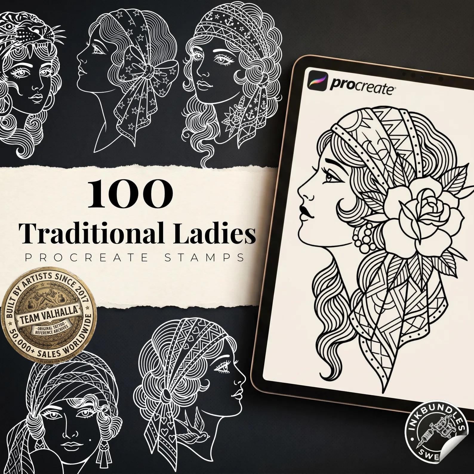Procreate 100 Traditional Lady Portraits