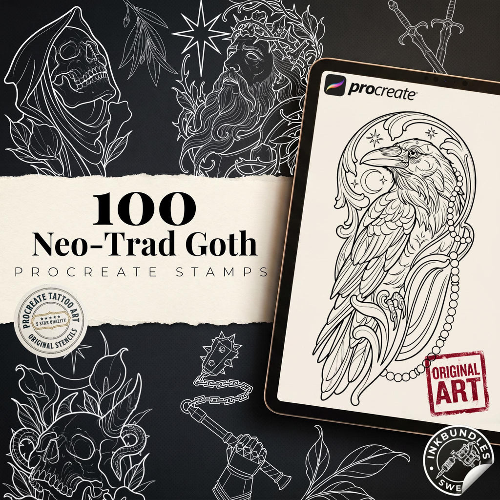 Seventh Seal, Dark Macabre Tattoo Art, Neo-Traditional Procreate Stamps, Tattoo Stencils
