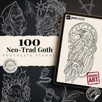 Seventh Seal, Dark Macabre Tattoo Art, Neo-Traditional Procreate Stamps, Tattoo Stencils