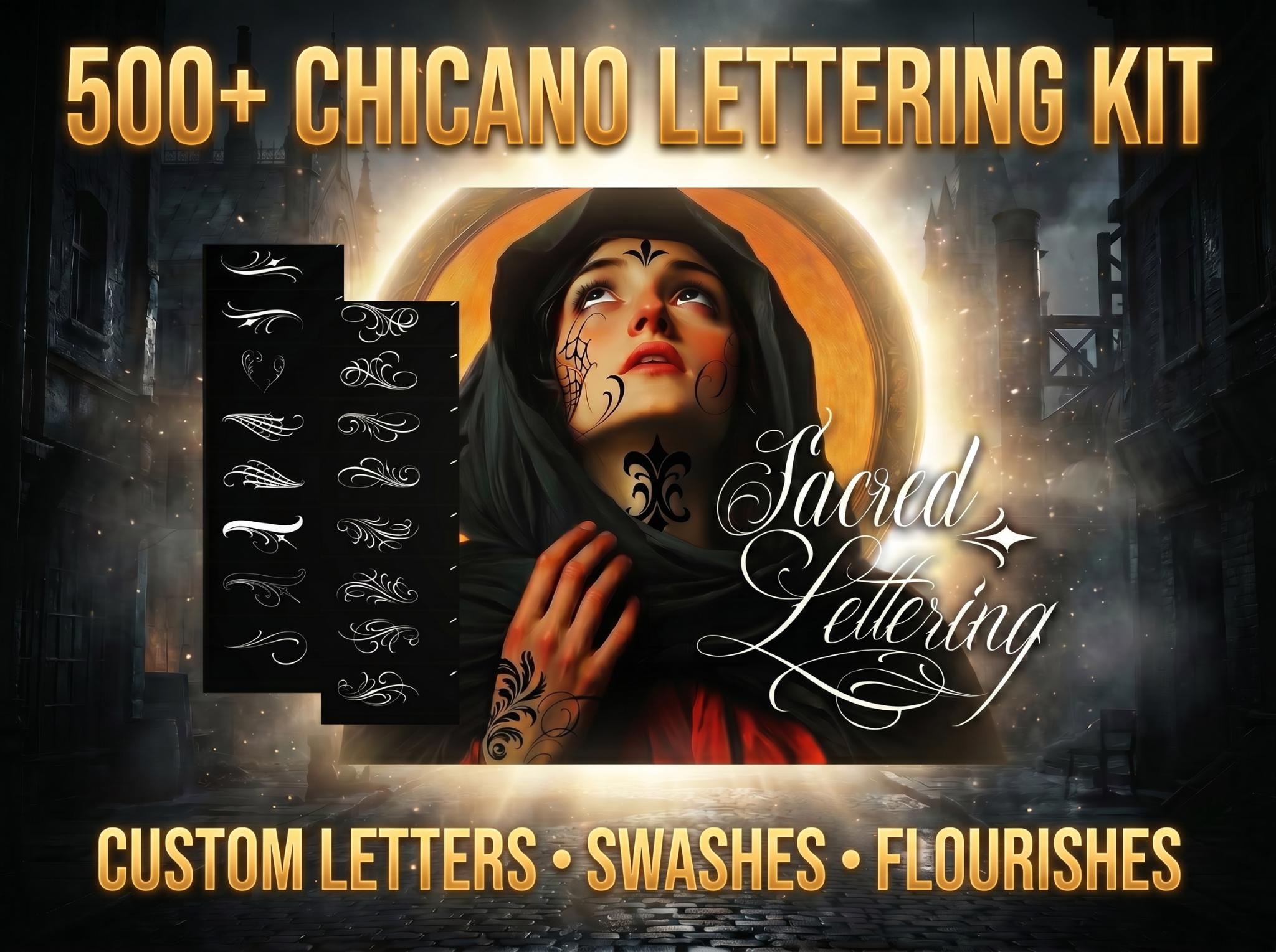 Chicano Lettering kit - Procreate XL | Cholo ( digital download ) Tattoo Fonts design kit