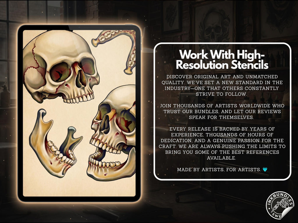 Skull Tattoo Stencils – 150+ Procreate Stamps – preview 4