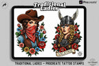 200+ Traditional Tattoo Ladies for Procreate | Old School Flash Stencils, Trad Girls Bundle