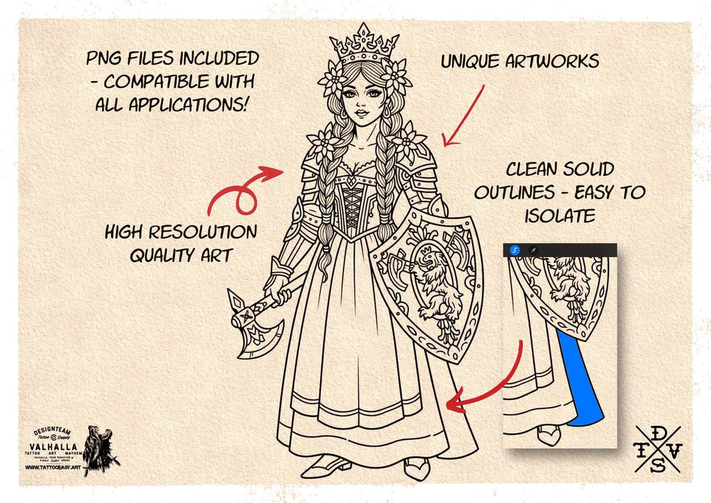 200+ Traditional Tattoo Ladies for Procreate | Old School Flash Stencils, Trad Girls Bundle