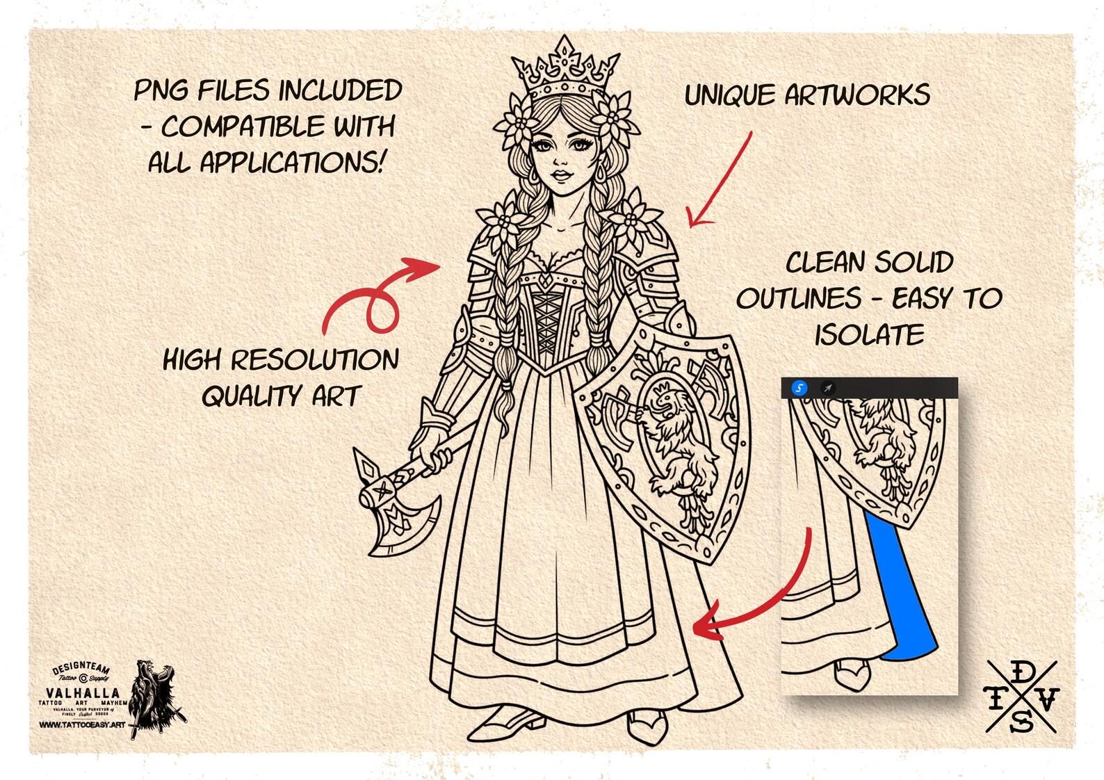 200+ Traditional Tattoo Ladies for Procreate | Old School Flash Stencils, Trad Girls Bundle