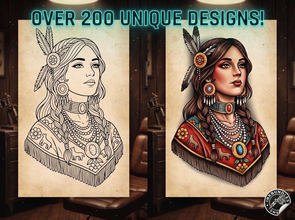 200+ Traditional Tattoo Ladies for Procreate | Old School Flash Stencils, Trad Girls Bundle